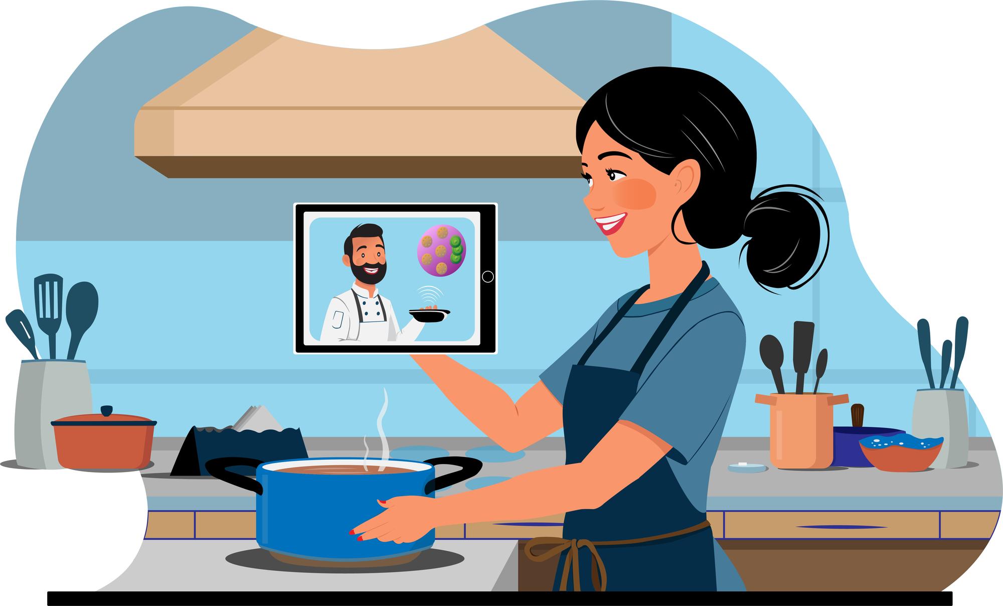 Allievo che riceve feedback dallo chef via video
